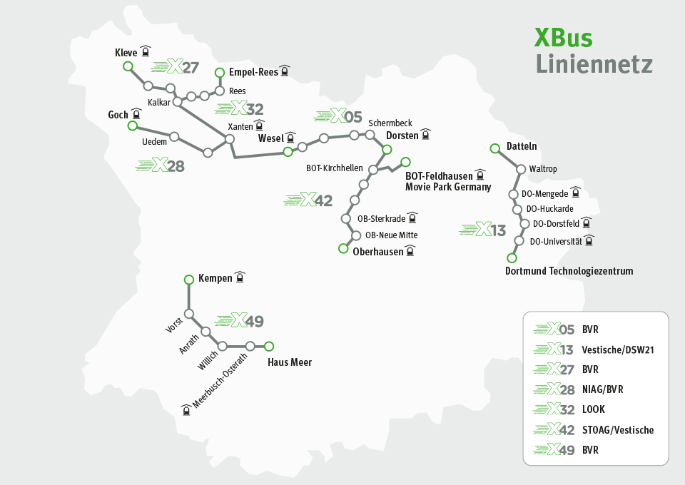 Schematische Darstellung des XBus-Liniennetzes auf einen Blick